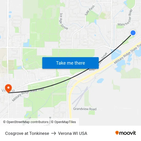 Cosgrove at Tonkinese to Verona WI USA map