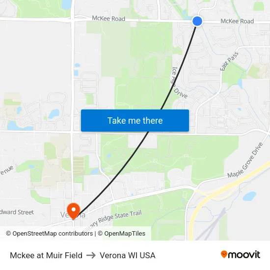 Mckee at Muir Field to Verona WI USA map