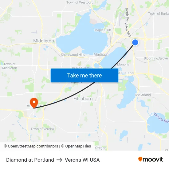 Diamond at Portland to Verona WI USA map