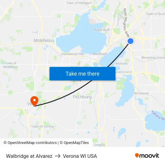 Walbridge at Alvarez to Verona WI USA map