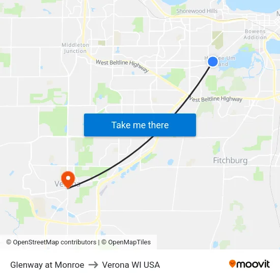 Glenway at Monroe to Verona WI USA map