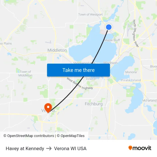 Havey at Kennedy to Verona WI USA map
