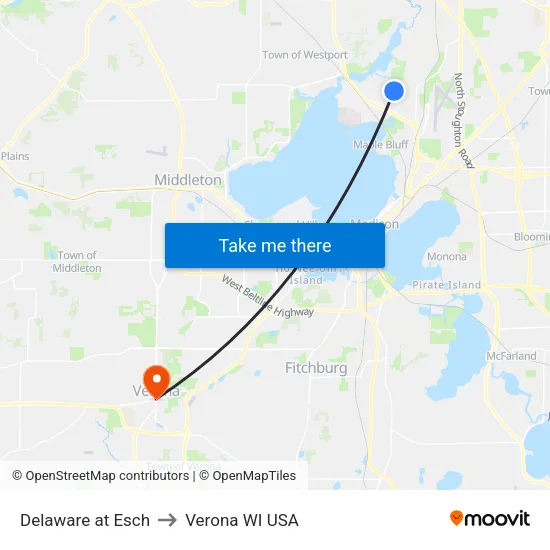 Delaware at Esch to Verona WI USA map