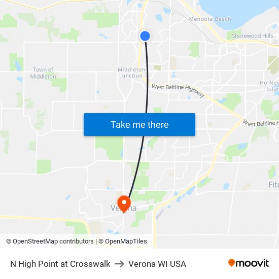 N High Point at Crosswalk to Verona WI USA map