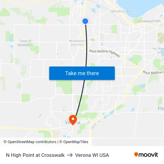 N High Point at Crosswalk to Verona WI USA map