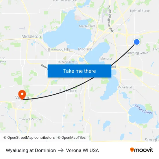 Wyalusing at Dominion to Verona WI USA map
