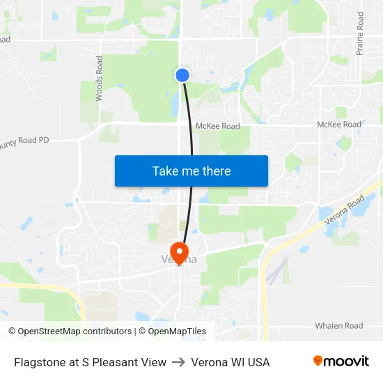 Flagstone at S Pleasant View to Verona WI USA map