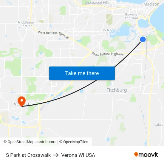 S Park at Crosswalk to Verona WI USA map