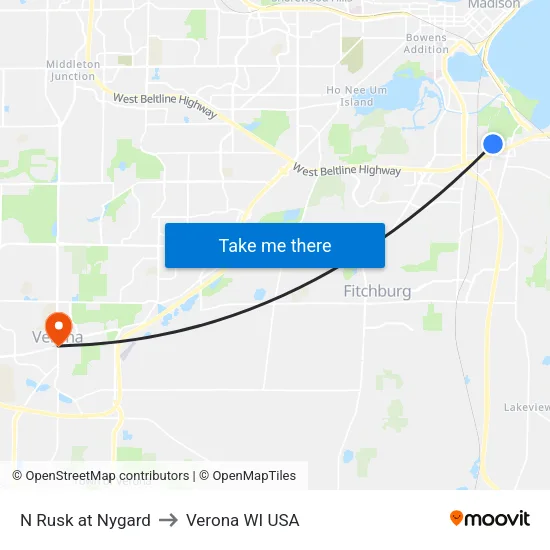 N Rusk at Nygard to Verona WI USA map