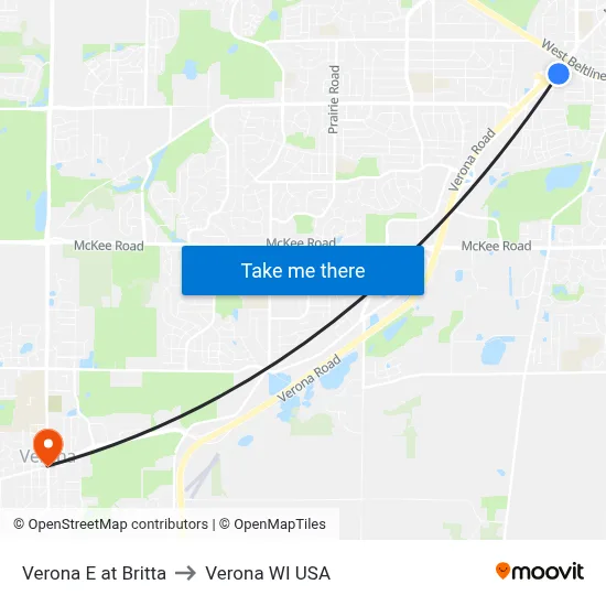 Verona E at Britta to Verona WI USA map