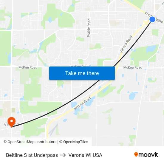 Beltline S at Underpass to Verona WI USA map