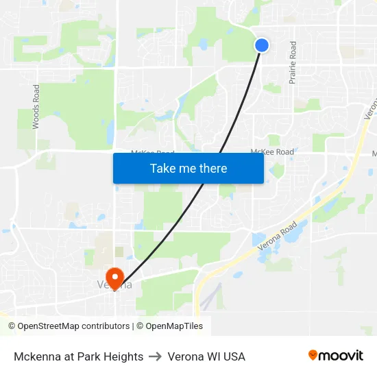 Mckenna at Park Heights to Verona WI USA map