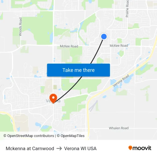 Mckenna at Carnwood to Verona WI USA map
