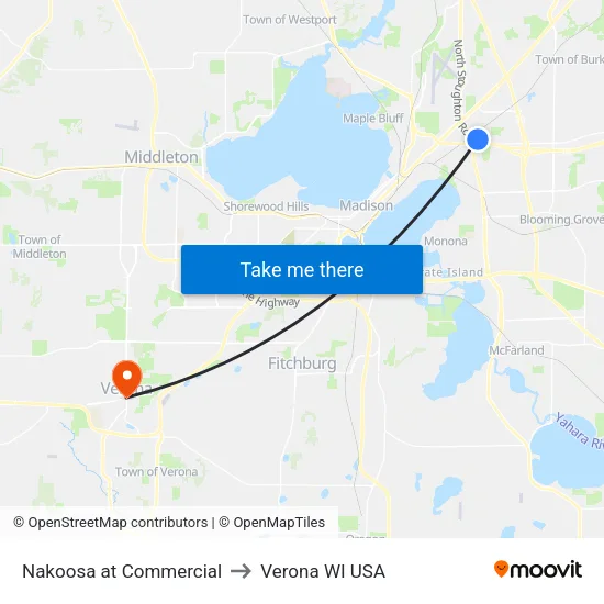 Nakoosa at Commercial to Verona WI USA map