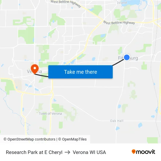 Research Park at E Cheryl to Verona WI USA map