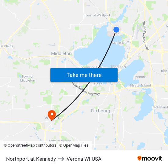Northport at Kennedy to Verona WI USA map