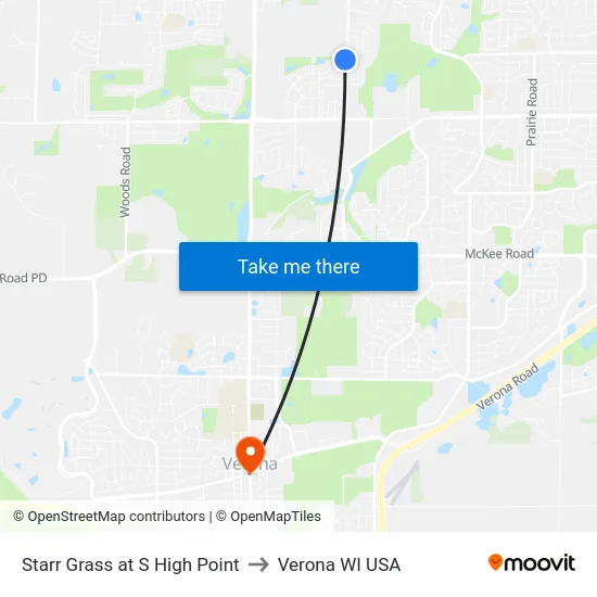 Starr Grass at S High Point to Verona WI USA map