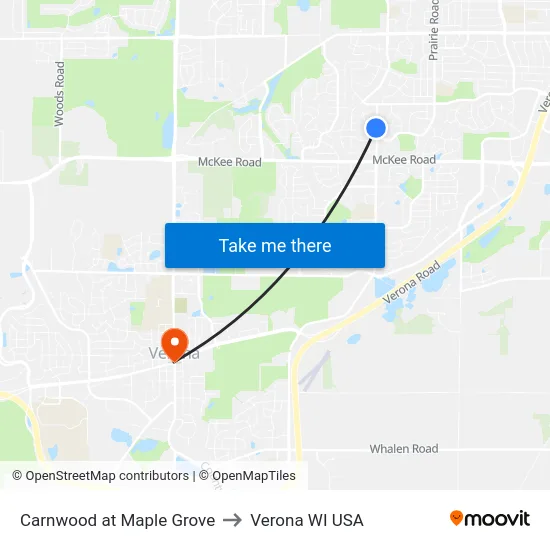 Carnwood at Maple Grove to Verona WI USA map