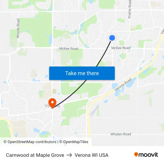 Carnwood at Maple Grove to Verona WI USA map
