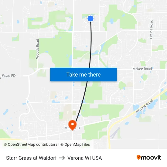 Starr Grass at Waldorf to Verona WI USA map