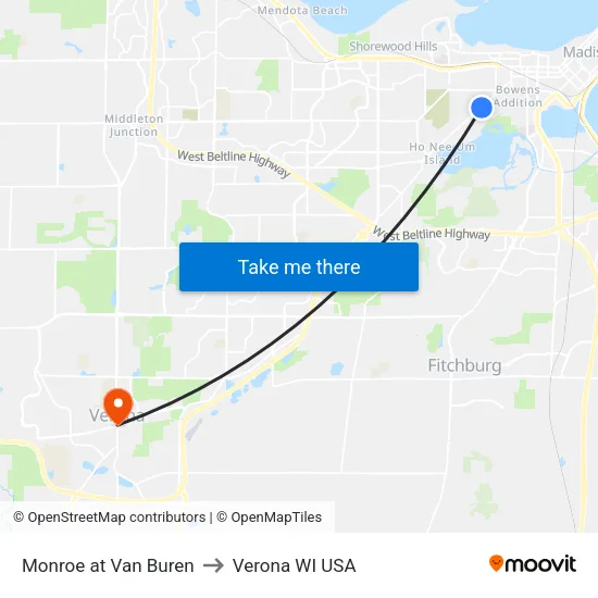 Monroe at Van Buren to Verona WI USA map