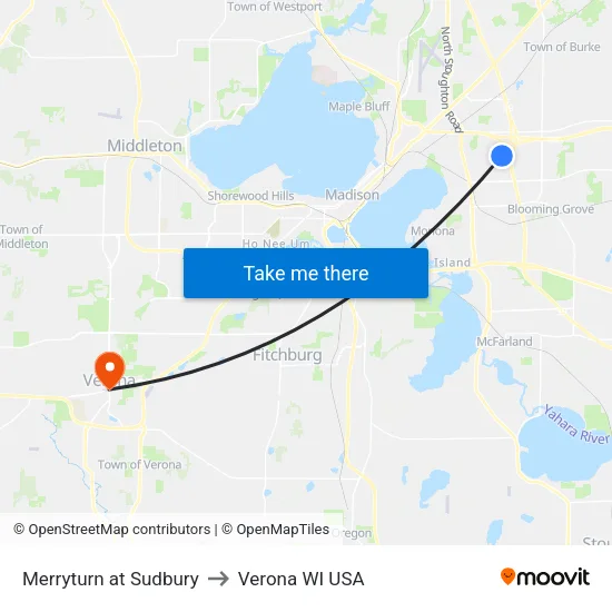 Merryturn at Sudbury to Verona WI USA map