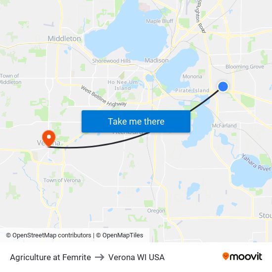 Agriculture at Femrite to Verona WI USA map