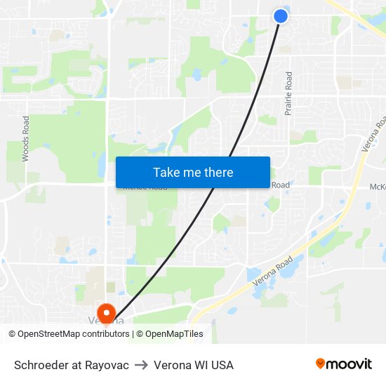 Schroeder at Rayovac to Verona WI USA map