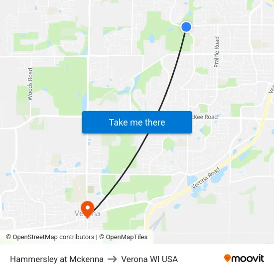 Hammersley at Mckenna to Verona WI USA map