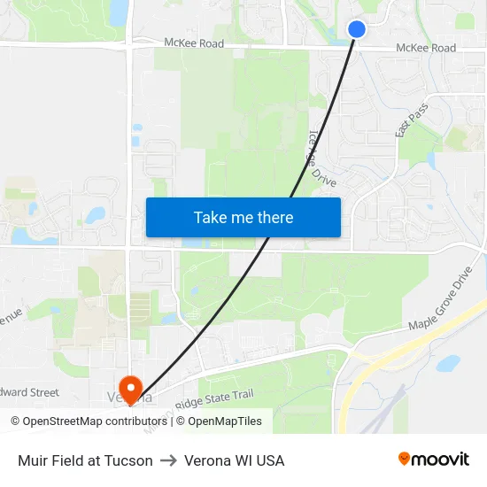 Muir Field at Tucson to Verona WI USA map