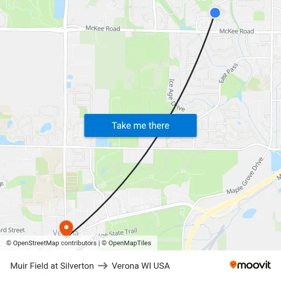 Muir Field at Silverton to Verona WI USA map