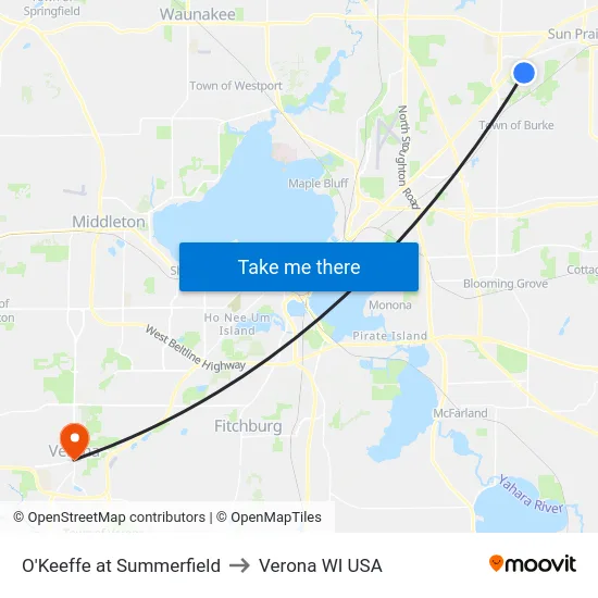 O'Keeffe at Summerfield to Verona WI USA map