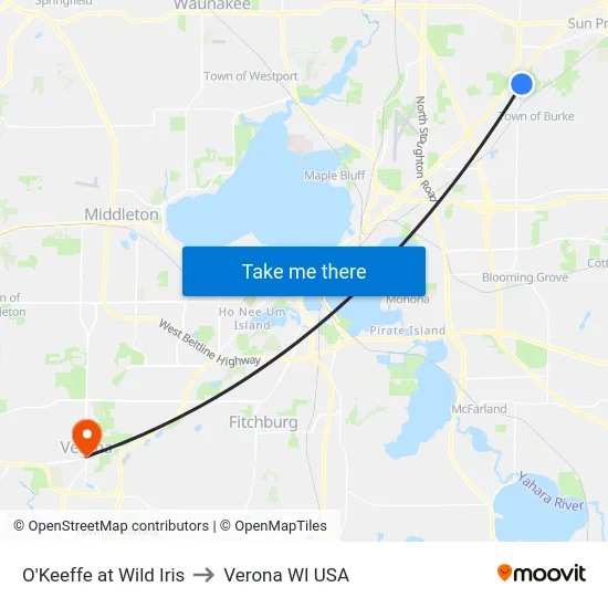 O'Keeffe at Wild Iris to Verona WI USA map