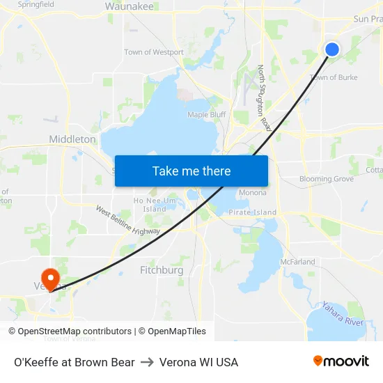 O'Keeffe at Brown Bear to Verona WI USA map