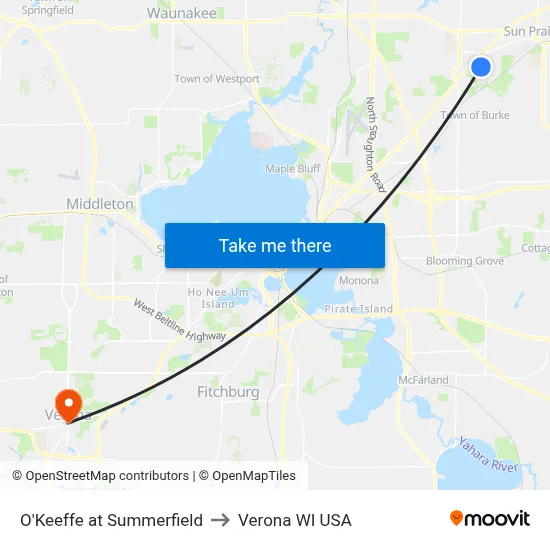O'Keeffe at Summerfield to Verona WI USA map
