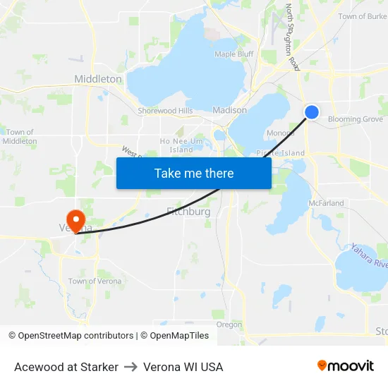 Acewood at Starker to Verona WI USA map