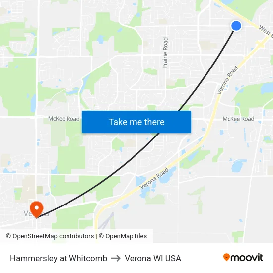 Hammersley at Whitcomb to Verona WI USA map