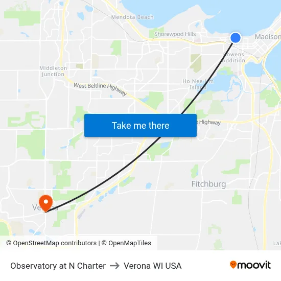 Observatory at N Charter to Verona WI USA map