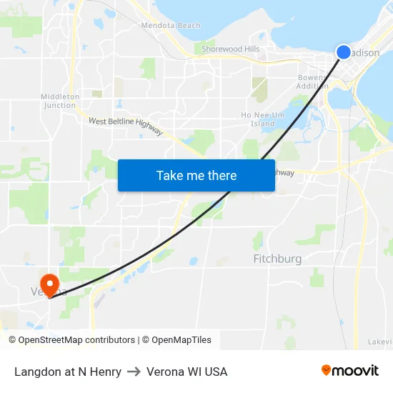 Langdon at N Henry to Verona WI USA map