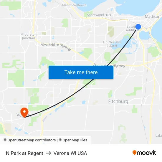 N Park at Regent to Verona WI USA map