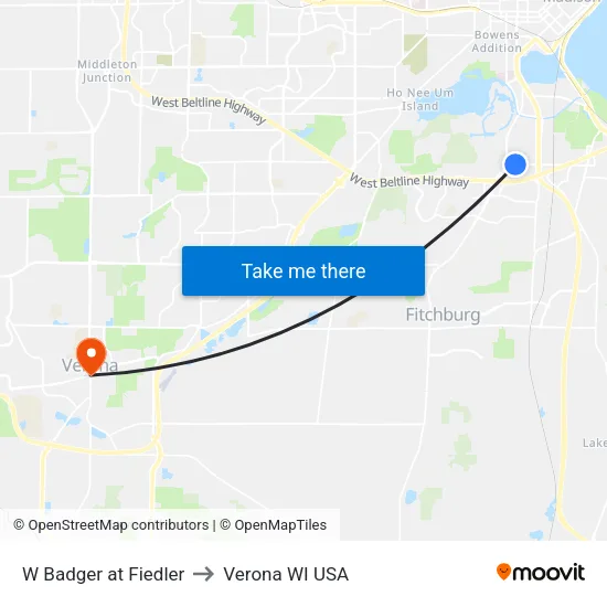 W Badger at Fiedler to Verona WI USA map