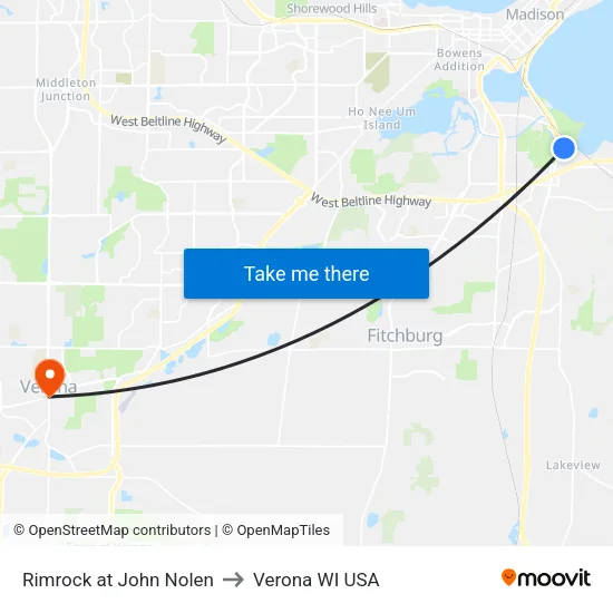 Rimrock at John Nolen to Verona WI USA map