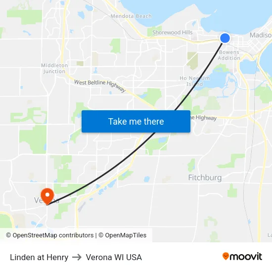 Linden at Henry to Verona WI USA map