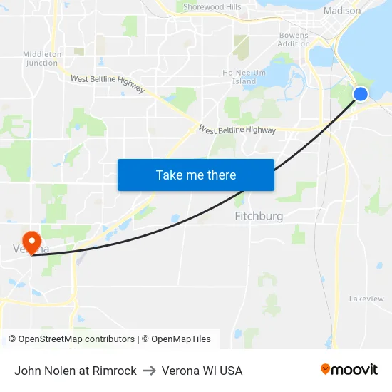 John Nolen at Rimrock to Verona WI USA map