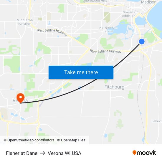 Fisher at Dane to Verona WI USA map