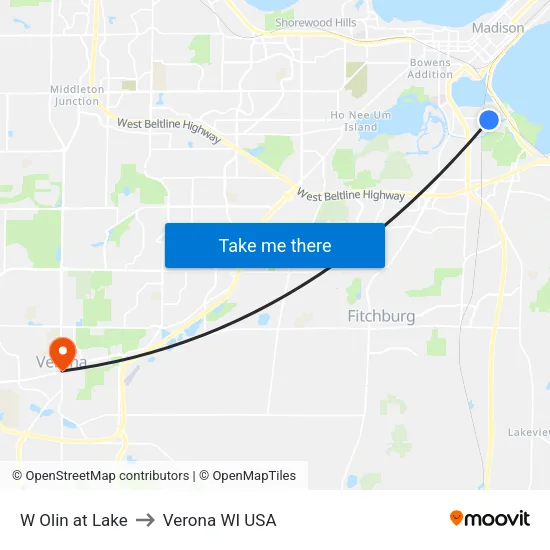 W Olin at Lake to Verona WI USA map