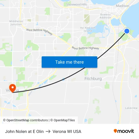 John Nolen at E Olin to Verona WI USA map