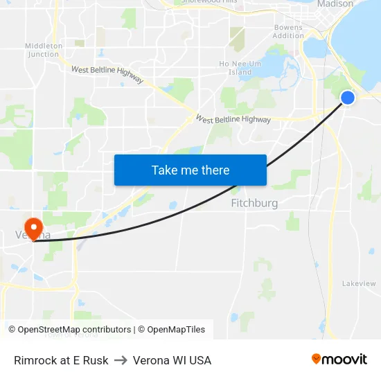 Rimrock at E Rusk to Verona WI USA map