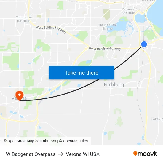 W Badger at Overpass to Verona WI USA map
