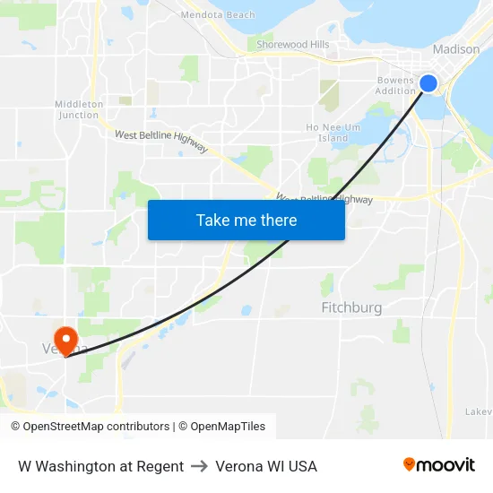 W Washington at Regent to Verona WI USA map